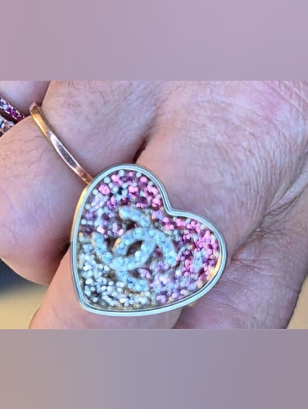 💎*CCrryyssttaaL Pave PINK Gradient Crystalz HEART Gold Ring💛💎